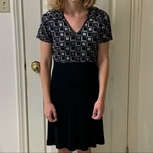 🌷3 for $25🌷Clientele, US M, Black & Grey Geometric Pattern Fit & Flare Dress